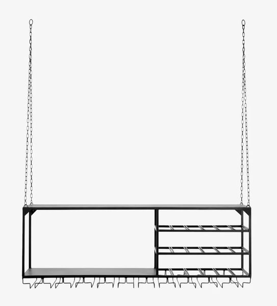 TRINE, Hängeregal Metall B 120 cm mit Flaschenablage & Gläser, Küchenregal