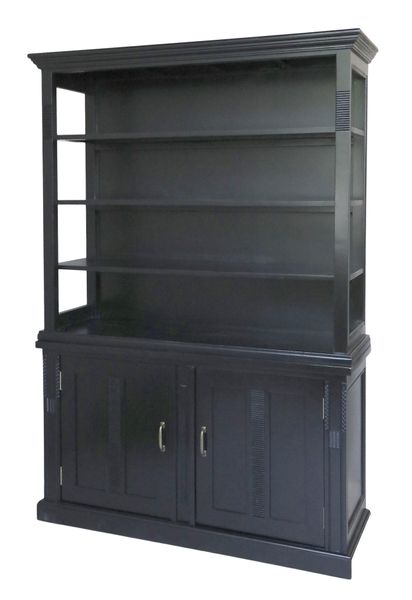 Matz Möbel großer Bücherschrank JAKE Holz schwarz im Landhausstil