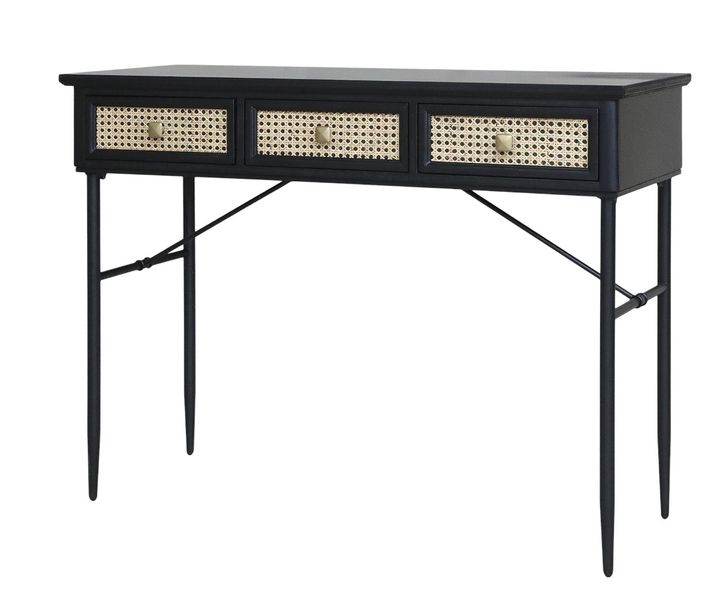 Konsolentisch ASTA schwarz Holz & natur Rattan 3 Schubladen Landhausstil