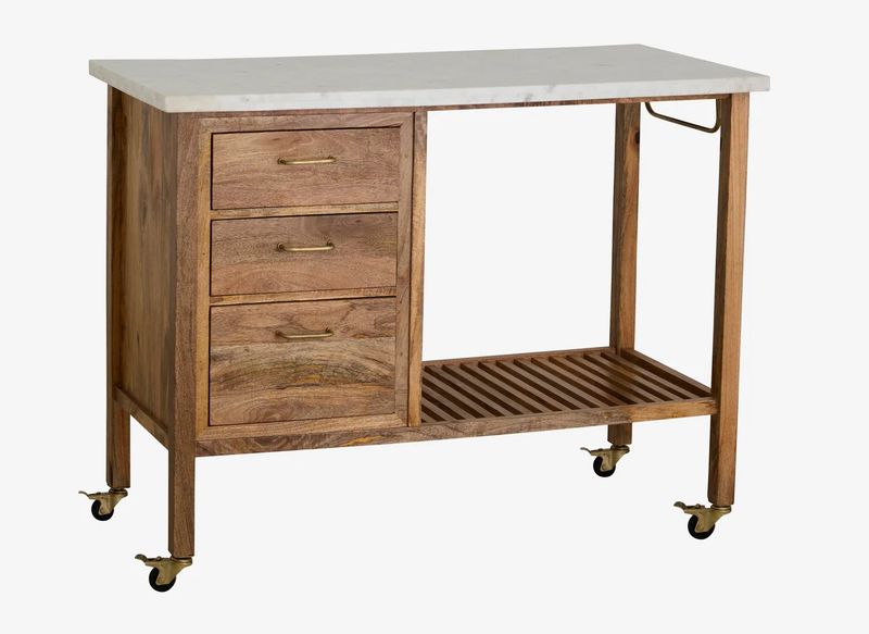 MALU, Kücheninsel, Konsolentisch Holz & weiß Marmor im Landhausstil