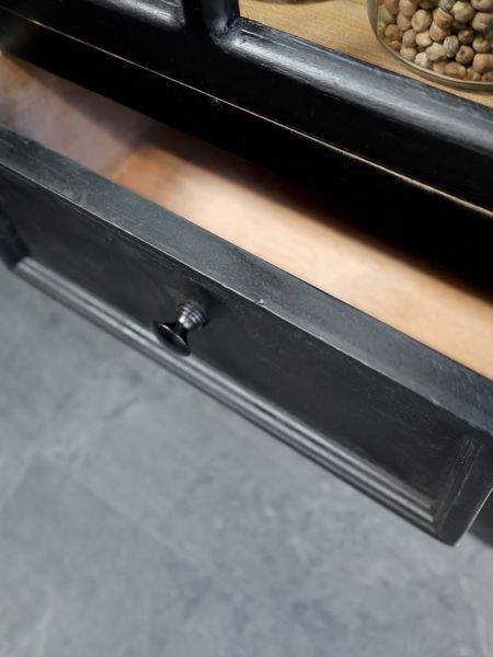Matz Möbel Landhaus Vitrine Höhe 182 cm schwarz-natur Holz