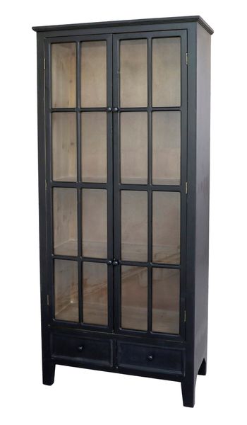 Matz Möbel Landhaus Vitrine Höhe 182 cm schwarz-natur Holz
