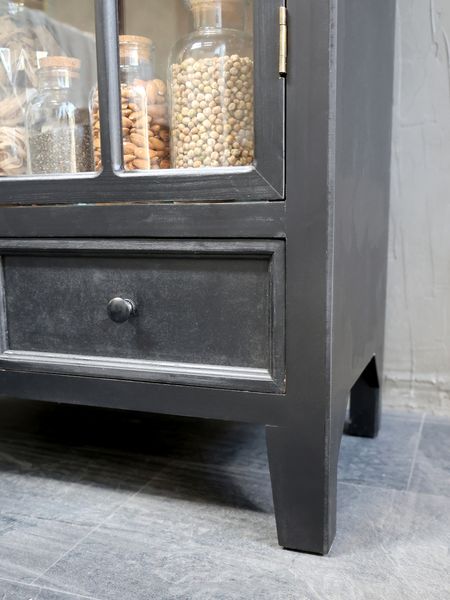 Matz Möbel Landhaus Vitrine Höhe 182 cm schwarz-natur Holz