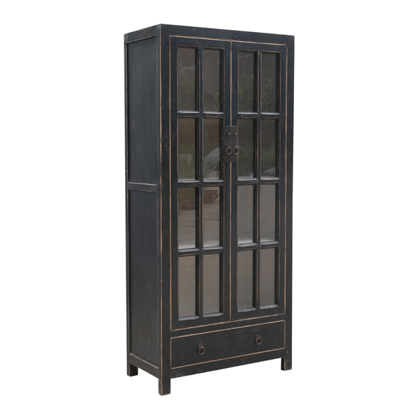 Holz Vitrine ROSA schwarz vintage H 210 cm Landhausstil, altes Unikat