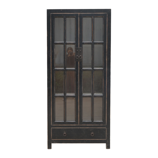 Holz Vitrine ROSA schwarz vintage H 210 cm Landhausstil, altes Unikat