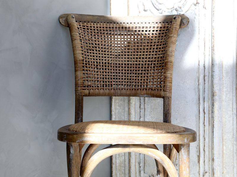 ALBA, Esszimmerstuhl 2 Stück Rattan & Holz shabby weiß, Landhausstuhl