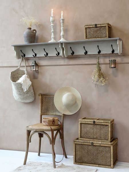 ALBA, Esszimmerstuhl 2 Stück Rattan & Holz shabby weiß, Landhausstuhl