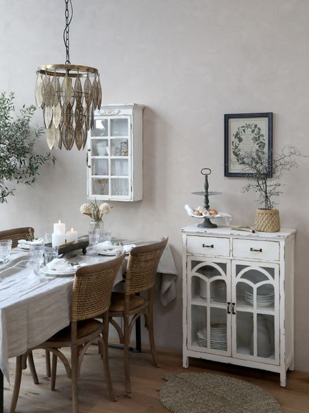 ALBA, Esszimmerstuhl 2 Stück Rattan & Holz shabby weiß, Landhausstuhl