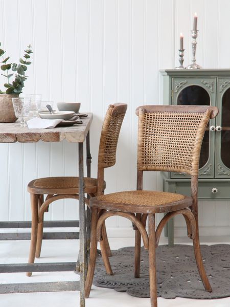 ALBA, Esszimmerstuhl 2 Stück Rattan & Holz shabby weiß, Landhausstuhl