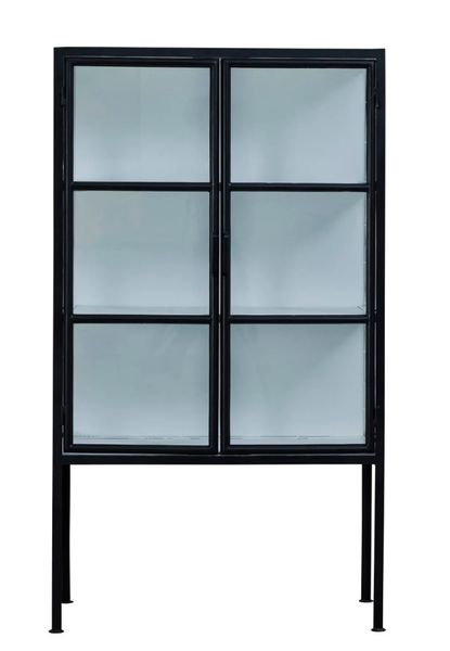 Matz Möbel hochbeinige Metall-Vitrine LEA schwarz-weiß industriell Landhausstil
