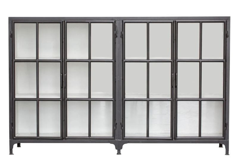 Matz Möbel Sideboard-Vitrine Metall Breite 175 cm schwarz & weiß industriell Landhausstil
