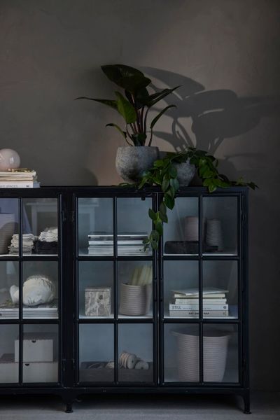 Matz Möbel Sideboard-Vitrine Metall Breite 175 cm schwarz & weiß industriell Landhausstil