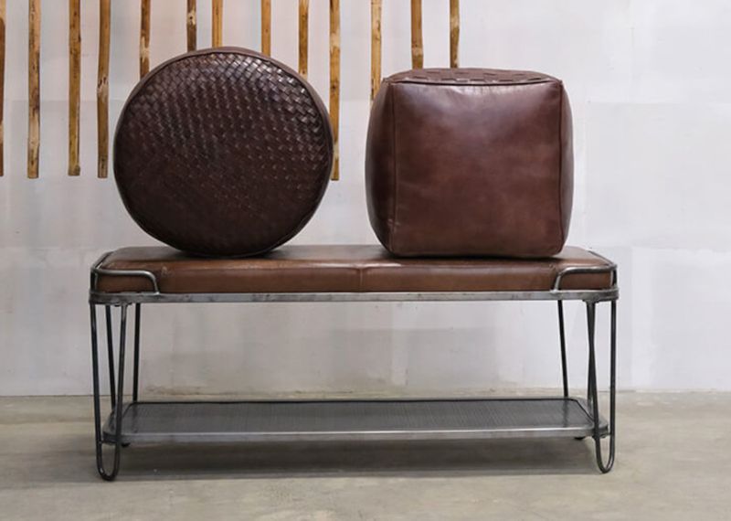 Dunkelbrauner Leder Pouf Würfel 43*43 cm, trendiges Bodenkissen