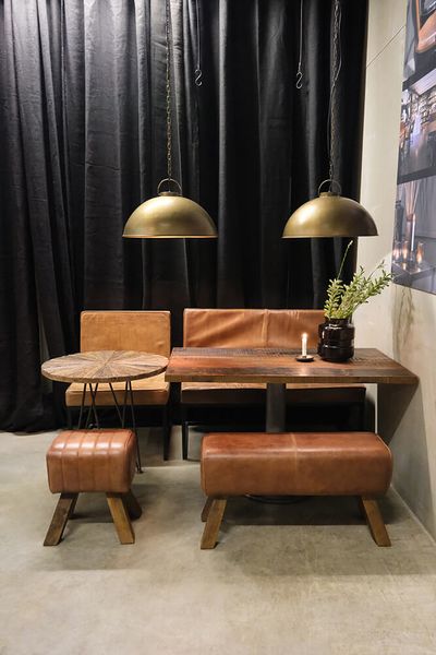 LILO, Sitzbank 120 cm Leder-Metall Industriedesign