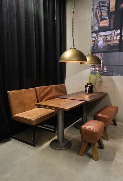 LILO, Sitzbank 120 cm Leder-Metall Industriedesign