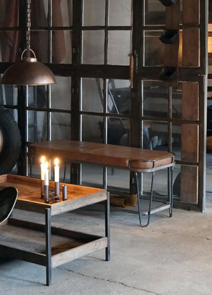 NICK, Lederbank mit Ablage im Industriedesign