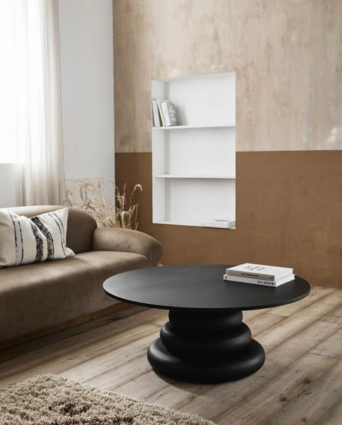 LULA, Couchtisch rund 110 cm schwarz Holz, Wohnzimmertisch