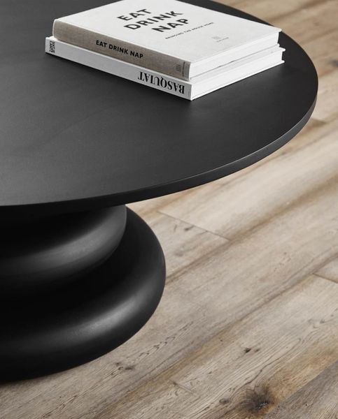 LULA, Couchtisch rund 110 cm schwarz Holz, Wohnzimmertisch