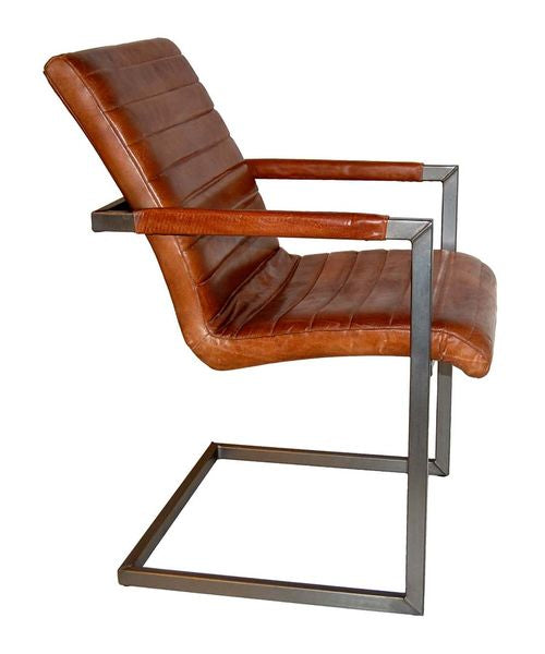 MANU, Lederstuhl industrial, Armlehnstuhl Leder cognac-braun mit Stahlgestell
