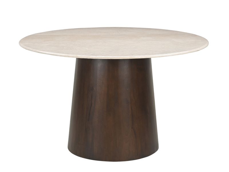 CINO, Esstisch rund 130 cm Marmor-Holz Säulenfuß