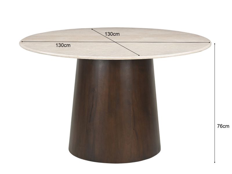 CINO, Esstisch rund 130 cm Marmor-Holz Säulenfuß