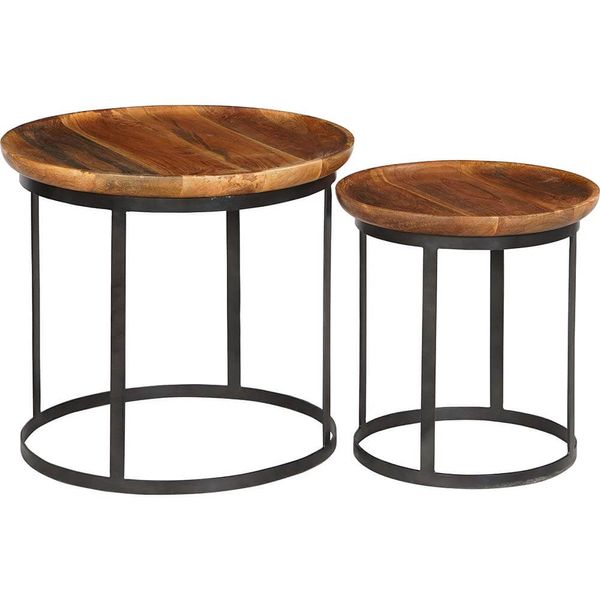 Matz-Möbel Couchtisch Set FANNI rund Holz-Metall Industriedesign