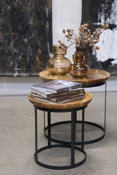 Matz-Möbel Couchtisch Set FANNI rund Holz-Metall Industriedesign