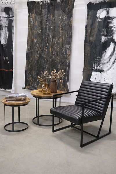 Matz-Möbel Couchtisch Set FANNI rund Holz-Metall Industriedesign
