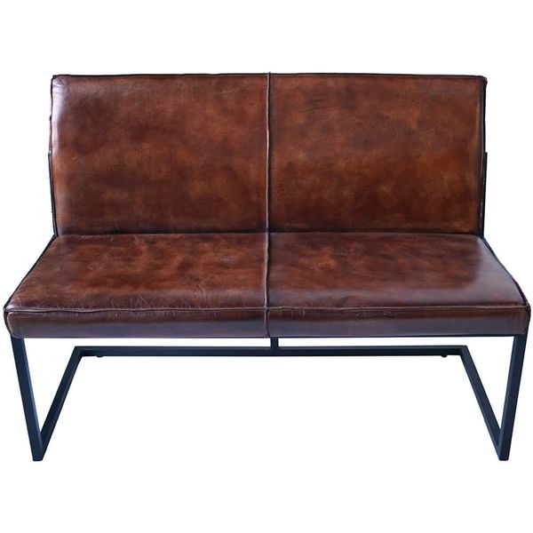 LILO-2, Sitzbank 122 cm Leder Metall industriell, Lederbank