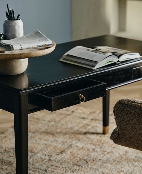 Schreibtisch ELLA schwarz-gold B 140 cm 2 Schubladen