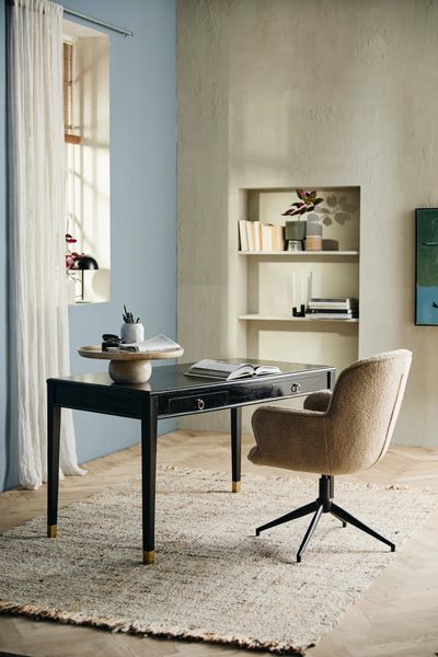 Schreibtisch ELLA schwarz-gold B 140 cm 2 Schubladen