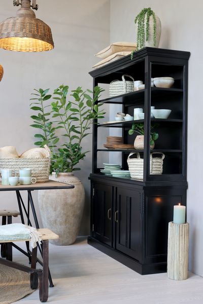 Matz Möbel großer Bücherschrank JAKE Holz schwarz im Landhausstil