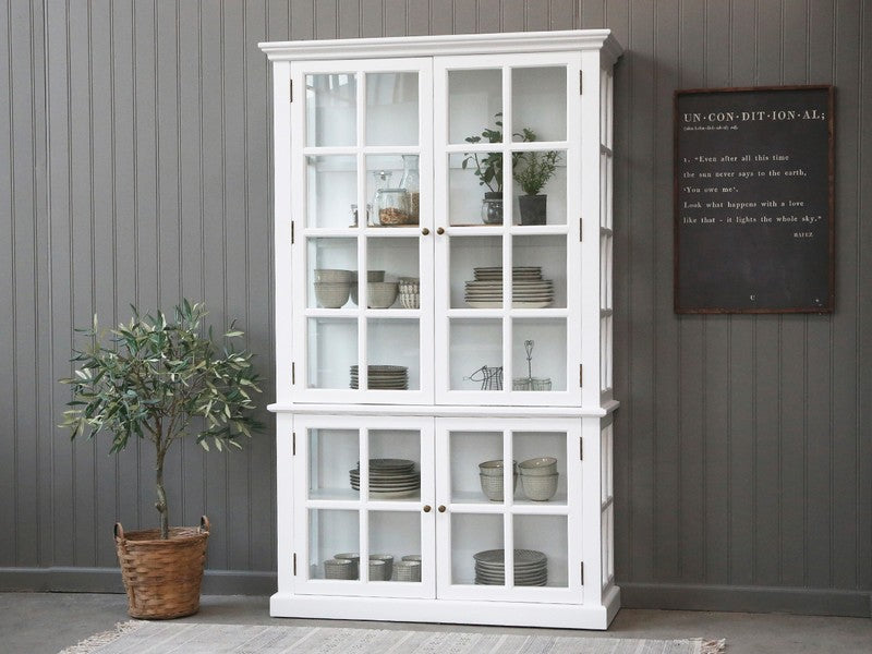 RIKO, Weiße Vitrine mit 4 Türen im Landhausstil