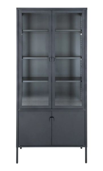 Matz Möbel Metall Vitrine STENA H 180 cm schwarz 2 Türen