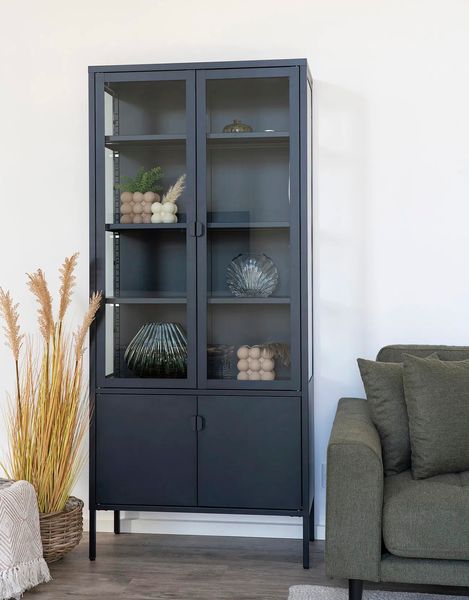 Matz Möbel Metall Vitrine STENA H 180 cm schwarz 2 Türen