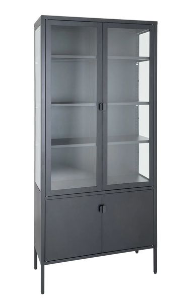 Matz Möbel Metall Vitrine STENA H 180 cm schwarz 2 Türen