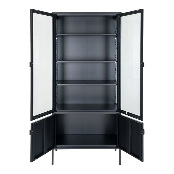 Matz Möbel Metall Vitrine STENA H 180 cm schwarz 2 Türen