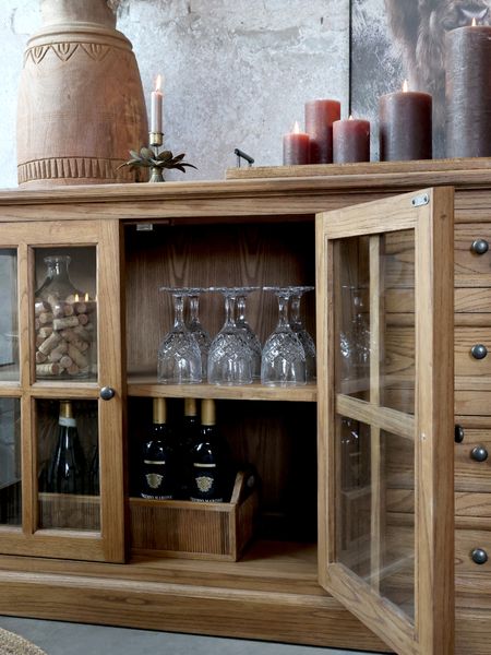 RIKO, Sideboard-Vitrine natur antik Holz Landhausstil