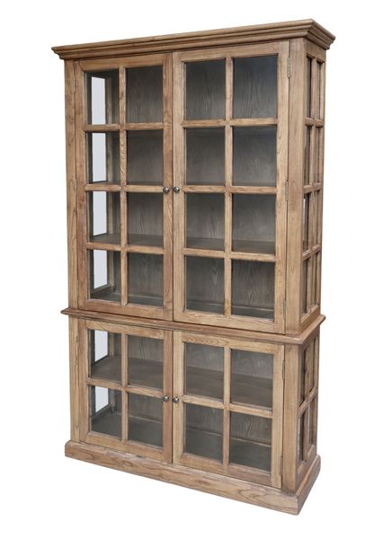 RIKO, Vitrine mit 4 Türen antik natur Holz im Landhausstil