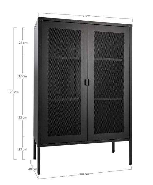 MEL, Vitrine Metall schwarz mit Gittertüren, Sideboard industriell
