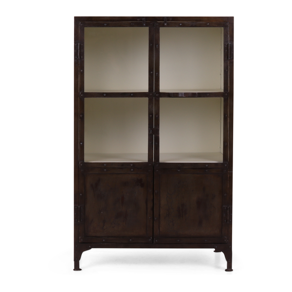 Metall Highboard-Vitrine ZORA H 123 cm vintage braun-weiß Industriedesign