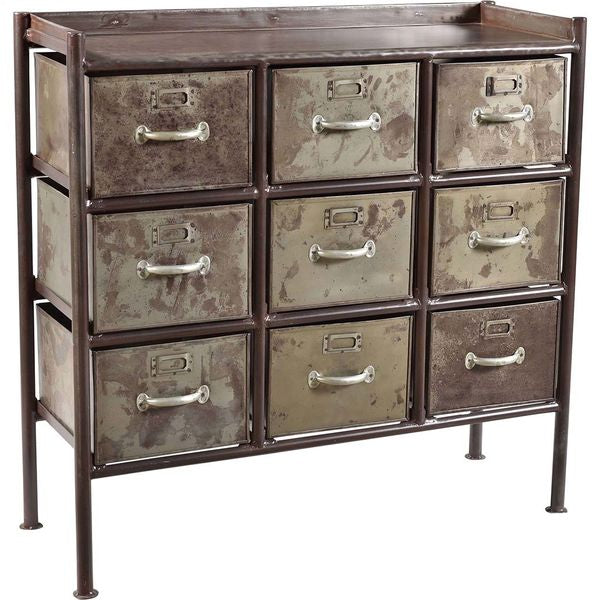 SILLY, Metall Kommode mit 9 Schubladen shabby chic