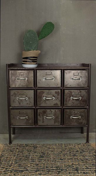 SILLY, Metall Kommode mit 9 Schubladen shabby chic
