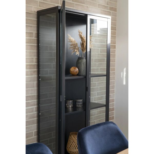 SINA, Vitrine Metall schwarz mit Glastüren H 175 cm, Vitrinenschrank