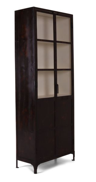 Metall Vitrine ZORA H 210 cm vintage braun-weiß industrial