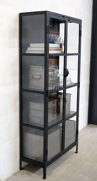Metall Vitrine JILL schwarz H 176 cm Industriedesign