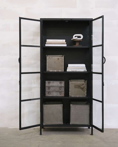 Metall Vitrine JILL schwarz H 176 cm Industriedesign