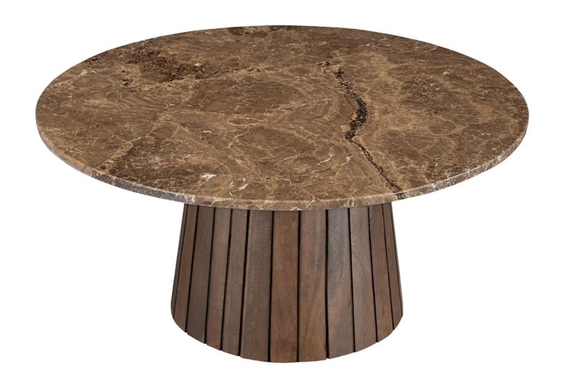KING, Couchtisch rund 80 cm braun Marmor-Holz, Säulentisch
