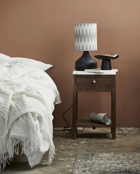 LILLY, Beistelltisch weiß Marmor und Holz im Landhausstil
