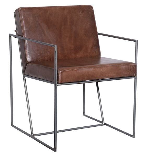 MORO, Ledersessel braun, Sesselstuhl Leder-Metall Industriedesign